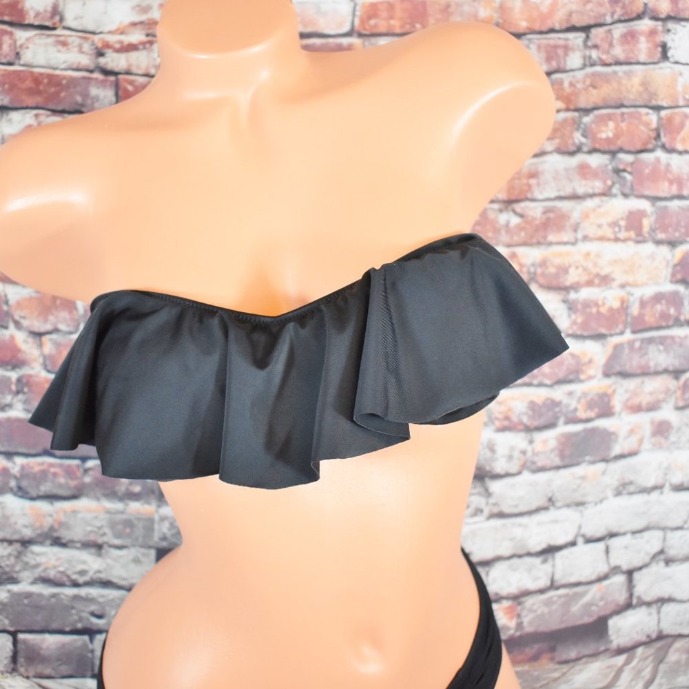 Victorias secret Small Medium Black Ruffle Bandeau Bikini NWOT Gold Hardware - Picture 12 of 12